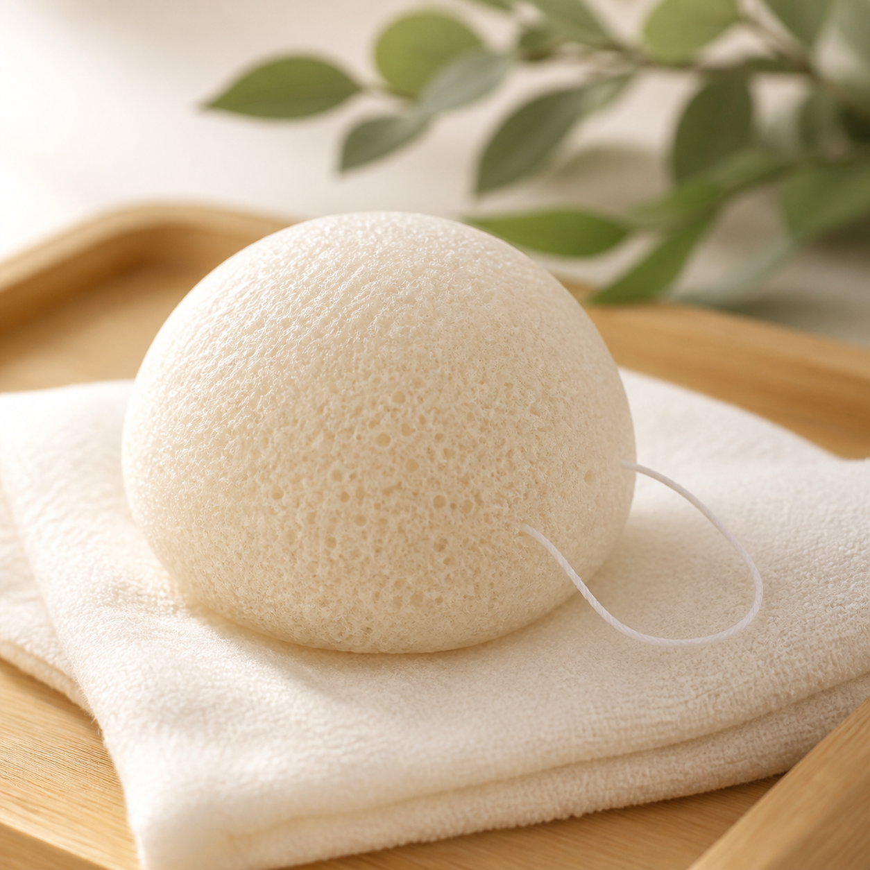 Natural konjac sponge on towel — SAMPLE preview image